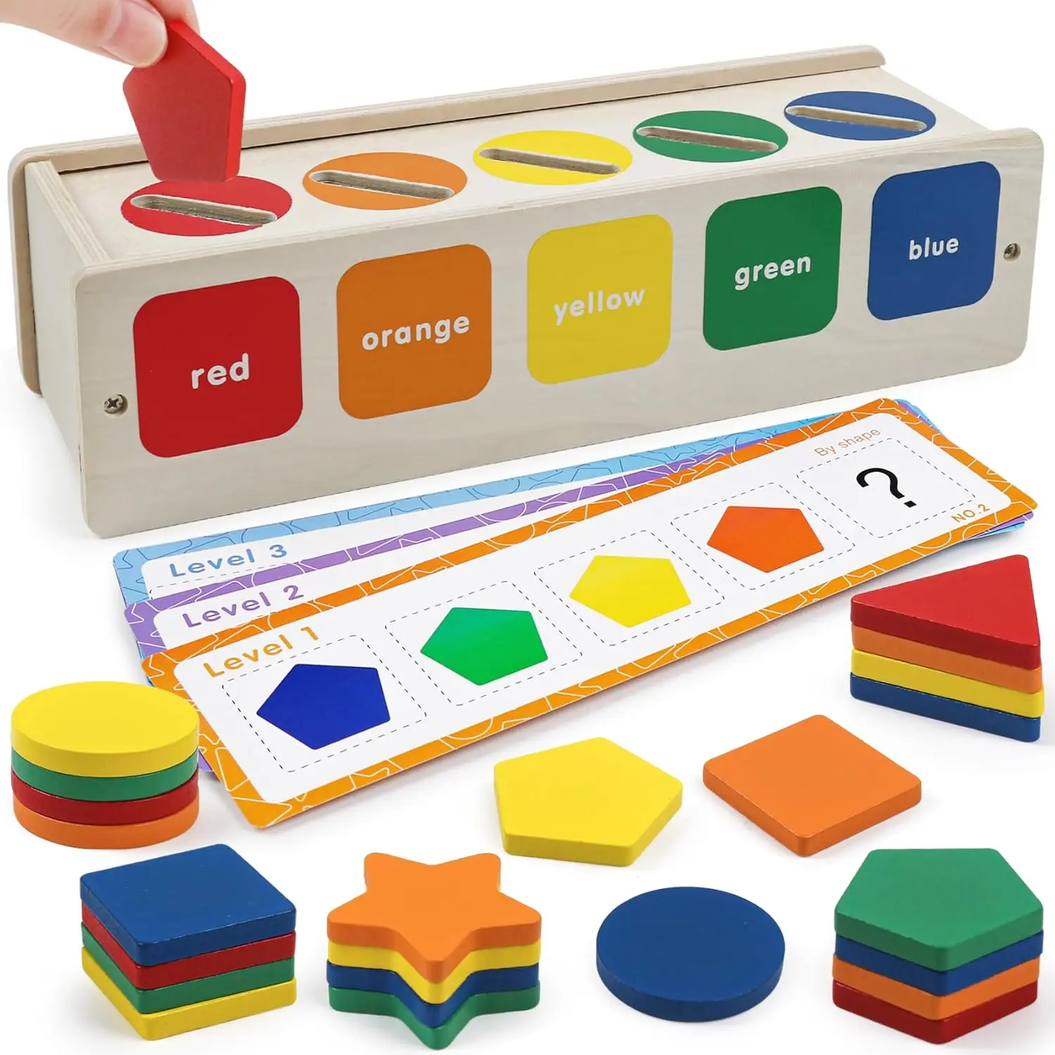 P-ITC095 Wood Montessori Style Shape Sorter 2-in-1 Sorting Toy, Toddlers Fine Motor Game, Class Activity, Christmas Stocking Stuffers New Year Gifts for 2 to 5 Year Old Boys and Girls