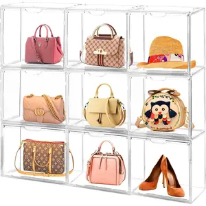 6Pack Purse Organizer for Closet Clear  Display Case Handbag Storage Organizer Box with  Door Stackable Storage Bins with  Lid for Book Toys Shoes  Collectibles