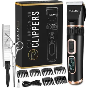 Professional Heavy Duty 3-Speed Low Noise High Power Rechargeable Cordless Pet Grooming Clipper for Small & Large Dogs Cats Pets with Thick Coats