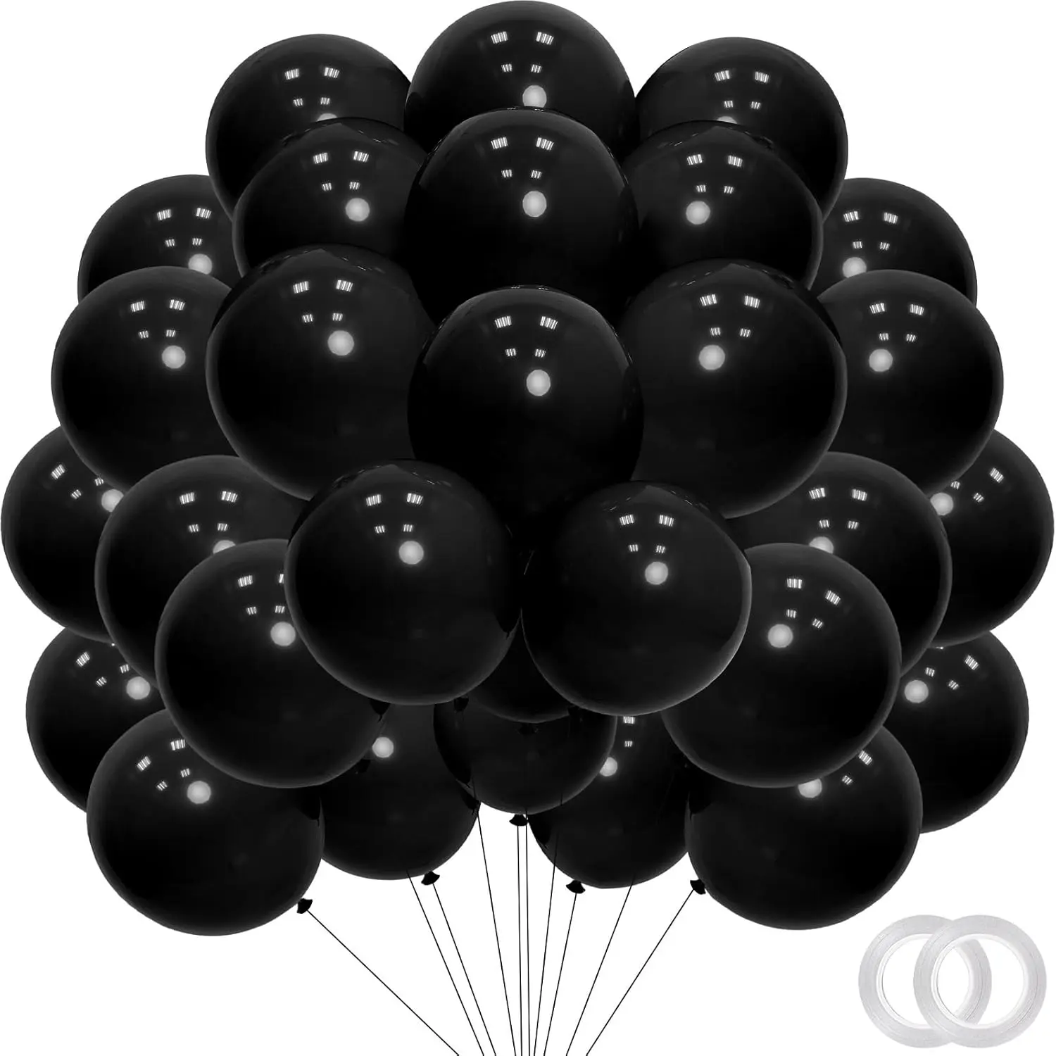 Black Balloons - 12 inch 100 count Latex - Round Matte Black Birthday Balloon with 2 Ribbons, Helium Balloons for Birthday Party, Halloween,Graduation,Wedding,Anniversary, Shower Decorations