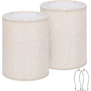 Set of 2 Tall Drum Lamp Shades, 10"Top x 10"Bottom x 13"High, Beige Natural Linen Handcrafted Replacement Lampshade for Table Lamp Floor Lamp, Spider Harp Holders Included, Easy Assembly