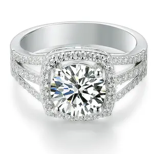 [TW] "Hold me tight "2 Carats 2ct Square Halo Round Cut Triple Band Ring 925 Sterling Silver Romantic Wedding Ring Perfect Gift For  Engagement Wedding Party Gift Birthday Gift For Women (JR8890)