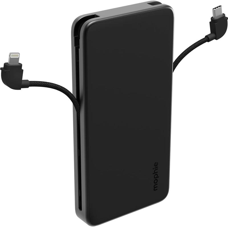 mophie Powerstation Plus Power Bank - Has Integrated USB-C and Lightning Cables, Fast Charging for Smartphones, Tablets, and iPhones