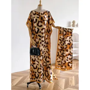Women's leopard print long-sleeve kimono and scarf set, casual open-front coat and shawl, women's beach vacation clothing, women's apparel, accessories