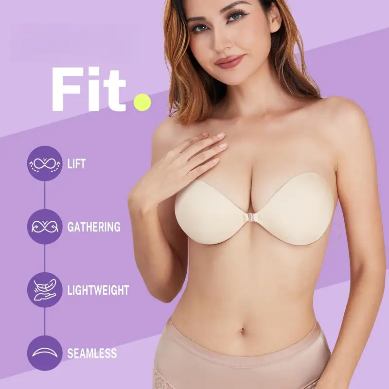 Invisible Strapless Sticky Bra Push up for Women, Ultra Adhesive Bra for Backless Dress, Cleavage Bra Lift with Pasties Kit (D Cup, Beige) - TikTok Shop Invisible Strapless Sticky Bra Push up for Women, Ultra Adhesive Bra for Backless Dress, Cleavage Bra Lift with Pasties Kit (D Cup, Beige) - TikTok Shop