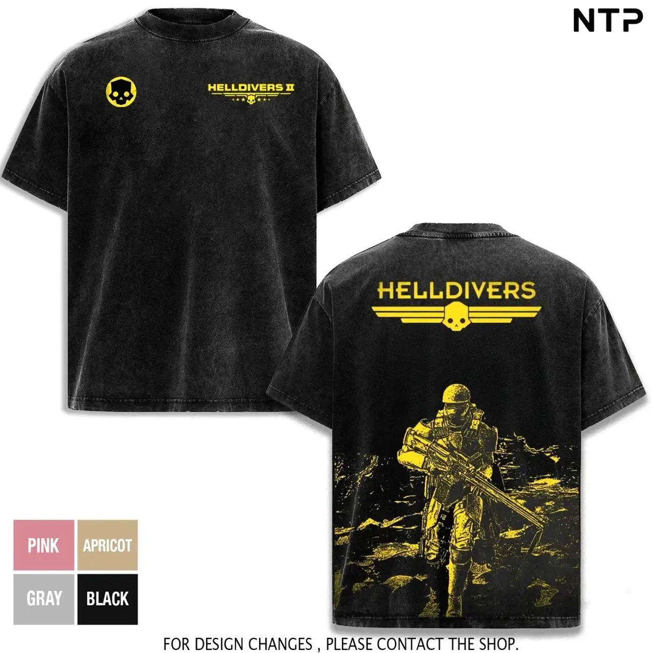 [new] Helldivers 2 2-Sided Oversized Tshirt Men – Washed Vintage Graphic Streetwear Tee, Black Unisex Gaming Shirt, Retro Style Gamer Merch Gift Idea HY7