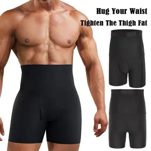 Men Tummy Control Shorts  Body Shaper High Waist Compression Boxers Briefs Shapewear Pants Menswear Black