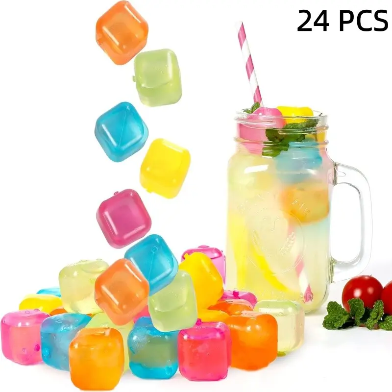 1 Set Reusable Ice Cubes for Drinks Square Plastic Ice Cubes 24 Pack Home Bar Accessories Freeze Drinks Without Diluting, Easy to Use, Washable Non-Melting Fake Ice Cube for Coffee, Wine, Whiskey, Cocktails, Colorful Ice Themed Cubes