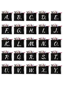 Elegant Letter Print Makeup Bag, Foldable Lightweight Zipper Closure, Customizable Initial Design, Perfect Gift Idea