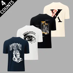 Men's Letter Graphic Short Sleeve Round Neck Tee - Regular Fit Casual Streetwear Top, All-Season Casual Fashion Clothing T-Shirt, 4-Piece Set 1 Crewneck Shortsleeve