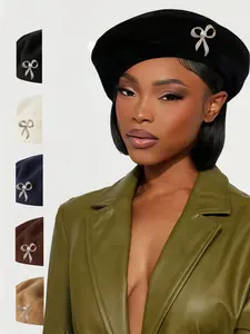 Women's Pearl Pumpkin Beret Hat, Casual Warm Wool Hat, Multi-Functional Bow Beret, Vintage Artist Painter Hat, All Seasons