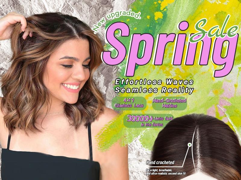 Brown Highlight Short Wavy Wig for Women 4*1 Lace Hairline Synthetic Wig - Natural Appearance for Everyday Hairstyle Adjustable Elastic Band