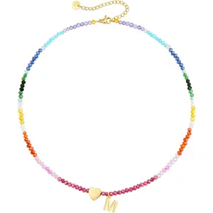 Colorful Beaded Initial Necklaces for Girls  Women Teen Girl Gifts Trendy Stuff 5 6 7 8 9 10 Year Old Girl Birthday