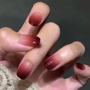 Semi Cured Gel Nail Strips 20+6 PCS with Top Coat Pen | Burgundy Red Nude Gradient Shimmer | Includes 6 Trial Strips to Try | 5-Min UV Cure (UV Lamp Req) | OAUEE