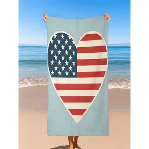 Vintage American Heart Beach Towel - Lightweight, Resistant, 4th of July USA Pride Pool Towel