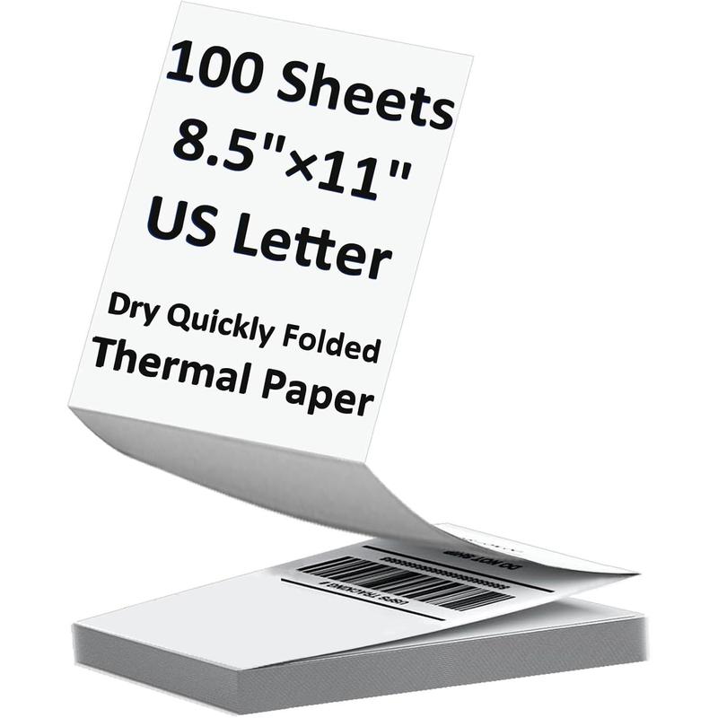 100 Sheets  Letter Size Thermal Paper, 8.5 x 11 Inch Thermal Printer Paper for M08F/A40 Thermal Portable Printer, Continual Feeding Folded Printing Paper