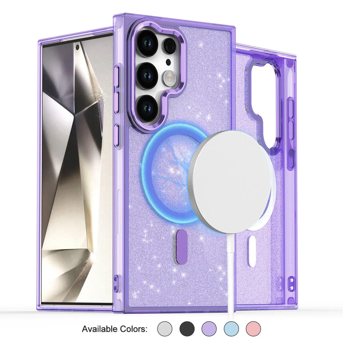 Glitter Bling MagSafe Magnetic Acrylic Casing for Samsung Galaxy S26 Ultra, S25, S24, S23, S24 FE 5G - Shockproof Smartphone Cellphone Handheld Accessory, Mother's Day Gift for Her