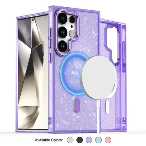 Glitter Bling MagSafe Magnetic Acrylic Cover for Samsung Galaxy S26 Ultra, S25, S24, S23, S24 FE 5G - Durable Shockproof Wireless Protection Accessory, Mother's Day Gift for Her, Accessories