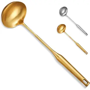 Soup Ladle, Stainless Steel Ladle spoon, Gold Ladles for Serving 14 Inch Serving Spoon Heavy Duty kitchen Utensils for Cooking Buffet, Party, Kitchen, Gold