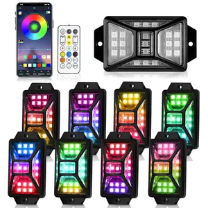 DIBMS 8 Pcs Full Angle RGB Rock Lights Compatible with 12V-24V Trucks Jeep UTV SUV ATV Boat Golf Cart, Waterproof Multi-Color, App/Remote Control Led Rock Lights with Music Mode High Power IP67 Waterproof Rock Lights cars accessories car stuff