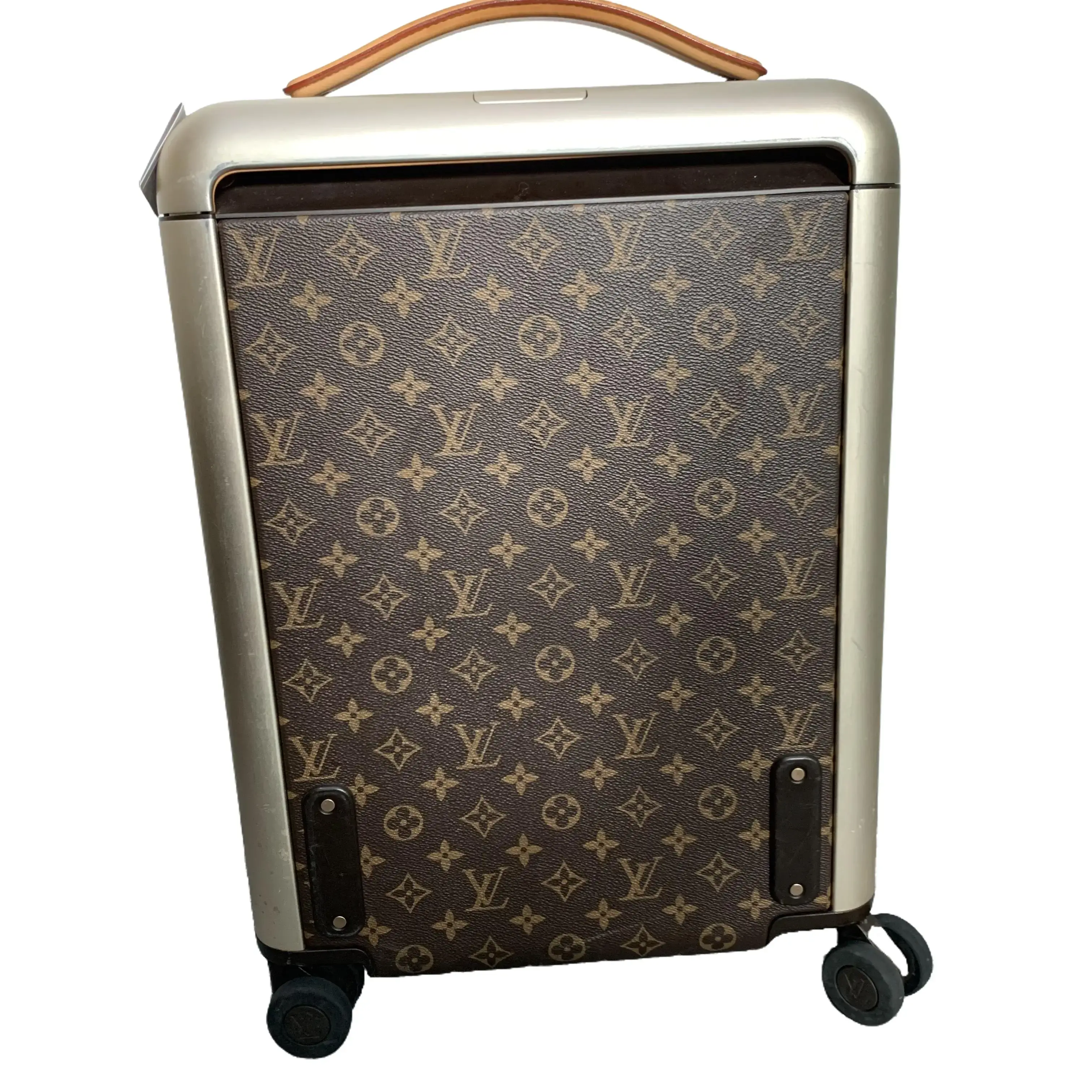 Pre-owned Louis Vuitton Horizon Classic Vintage Monogram Print Rolling Carry On Luggage, Vachetta Leather Top Handle, Metal Frame, Hidden Retractable Pull Handle, Spinner Wheels, Zip Travel Bag TKB00000160, Travel Bags, Cabin Size