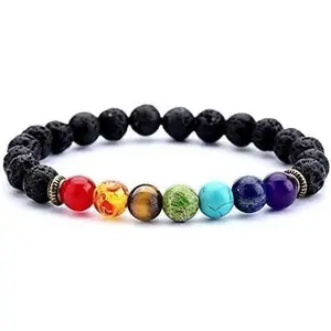 Natural Lava Rock Chakra Healing Bracelet – 7 Chakra Stone Beads for Reiki, Meditation & Yoga – Energy Balance, Aromatherapy Diffuser Bracelet for Men & Women