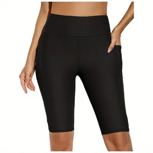 Women's swimming trunks, yoga pants, UPF50+ sun protection and belly control shorts, 12 ";" High-waisted, form-fitting yoga shorts with pockets, quick-drying