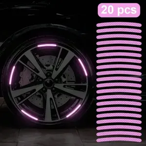 20pcs Car Wheel Rim Reflective Sticker Night Glow Purple Colored Stripe Decal For Wheel Décor, Nighttime Use