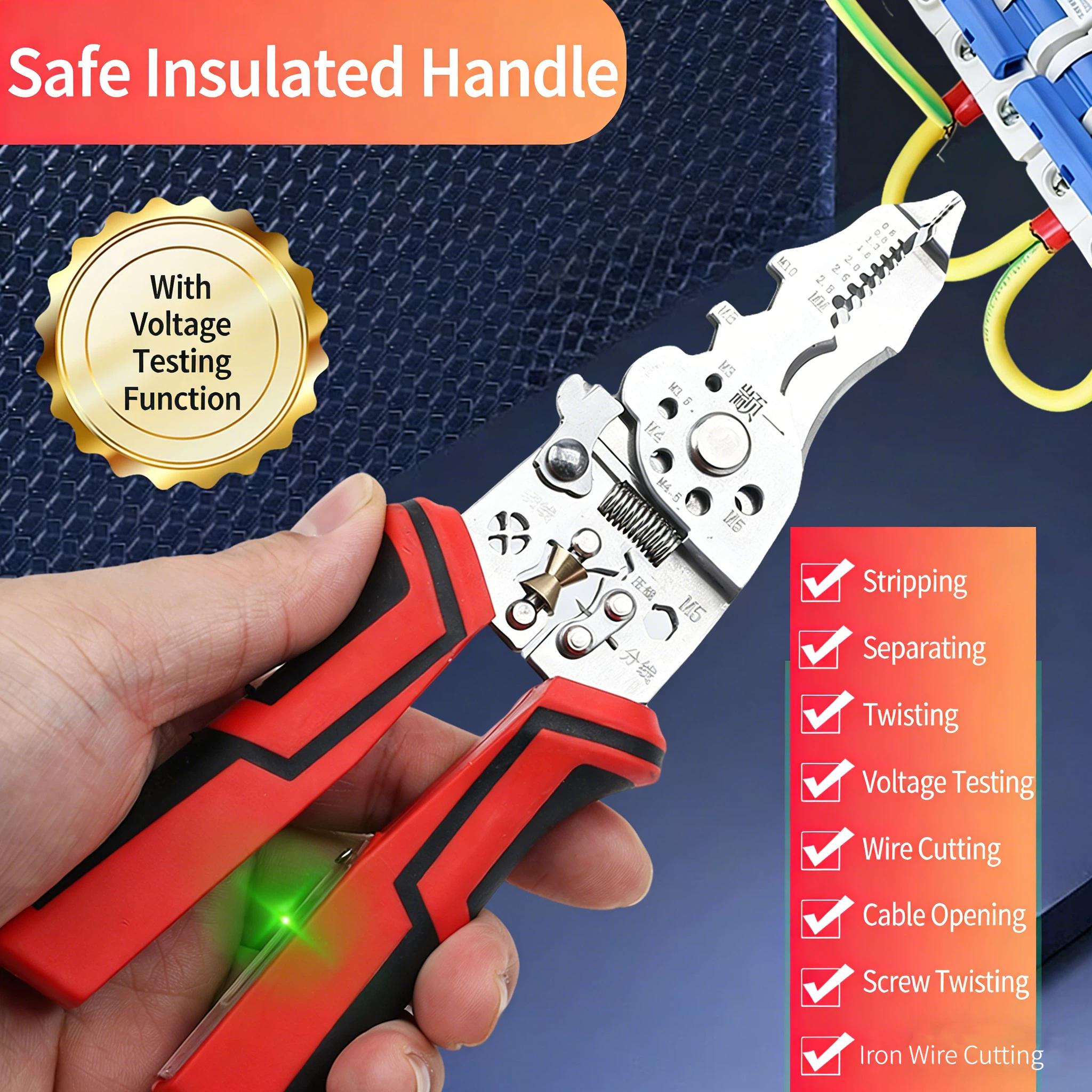16-in-1 Multi-Function Wire Stripper Pliers with Live Wire Indicator Manual Hand Tool for Cutting Stripping Crimping Twisting & Bending Wires Home Repair Use Compact Portable High-Quality Tools