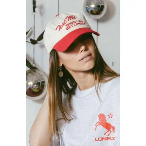 LONELY GHOST Women's Cream & Red Text Me When You Get Lonely Snapback Hat