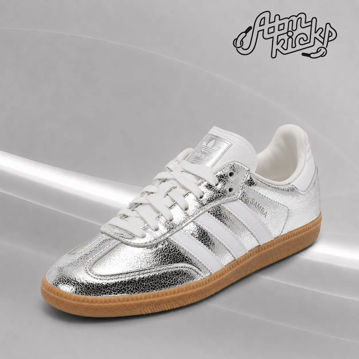 adidas Samba OG Silver Metallic Cracked Leather (Women's) Women's Authentic Shoes Footwear Sneaker Trainer Comfortable Walking Fashion Trending Gift