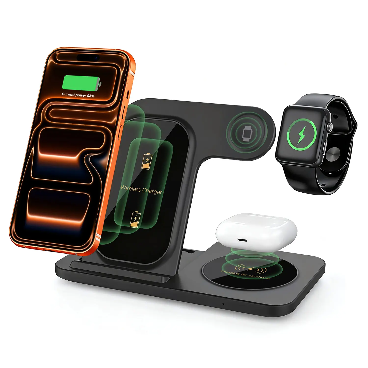 Wireless Charging Station For Apple Devices Foldable 3 In 1 Fast Charger Station Stand Dock for iPhone 17/16/15/14/13/12/11/X/8, Apple Watch & Airpods summerwins