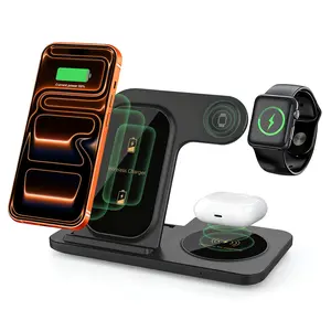 Wireless Charging Station For Apple Devices Foldable 3 In 1 Fast Charger Station Stand Dock for iPhone 17/16/15/14/13/12/11/X/8, Apple Watch & Airpods