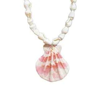 RARE Handmade Natural Sea Shell Pendant Necklace – Real Shell Charm with Seashell Beaded Chain – Beach Ocean Jewelry, summer necklace