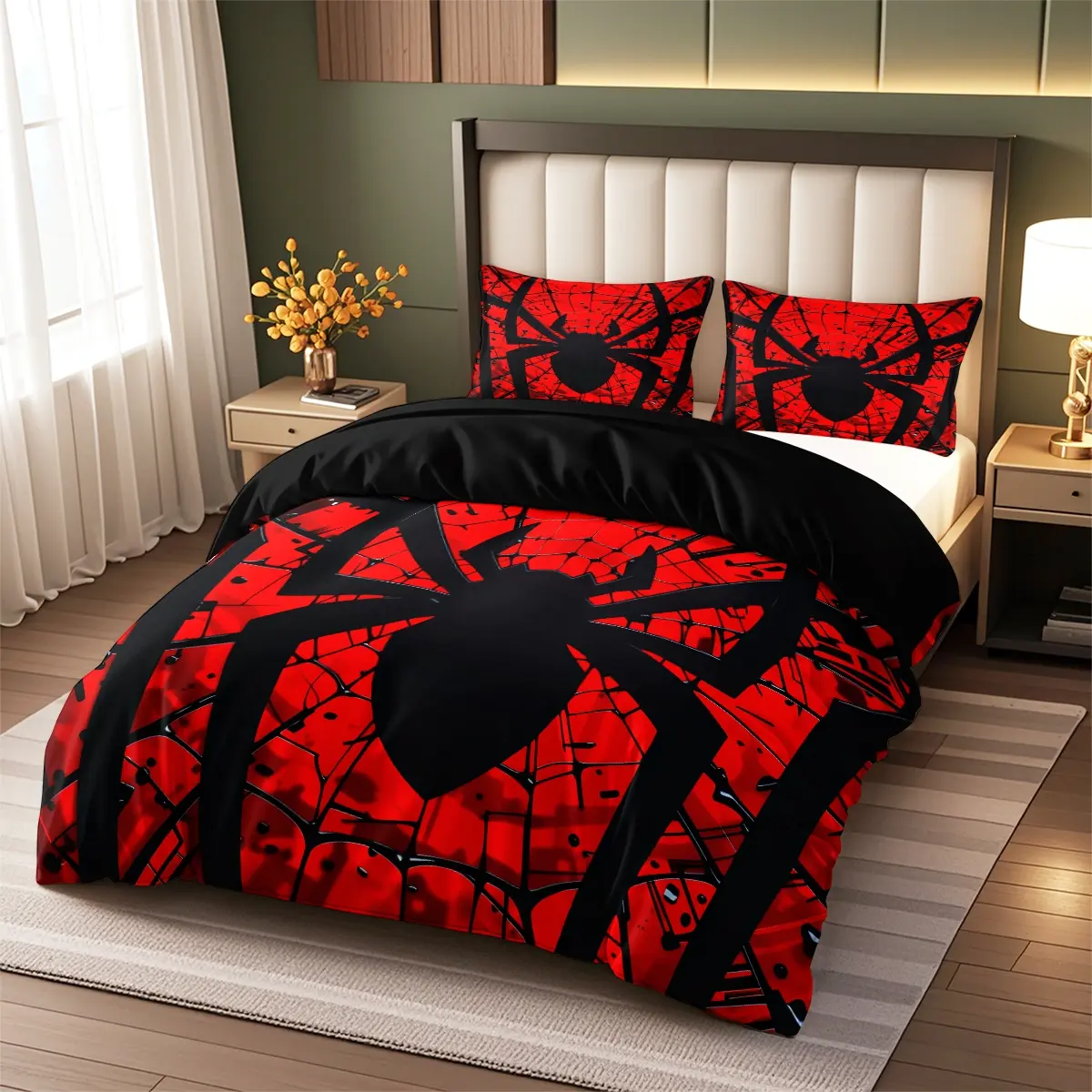 Spider Pattern Modern Comfy Bedding Set, Includes Duvet Cover and Two Pillowcases, 100% Polyester, Suitable for Bedroom and Guest Room, Bed Sets, Printed Bedding Set
