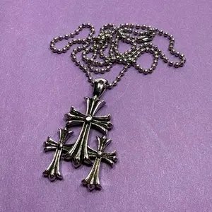 Heavyweight Cross Necklace Vintage 50cm Unisex Stainless Steel Chain Jewelry with Unique Floral Design for Men and Women