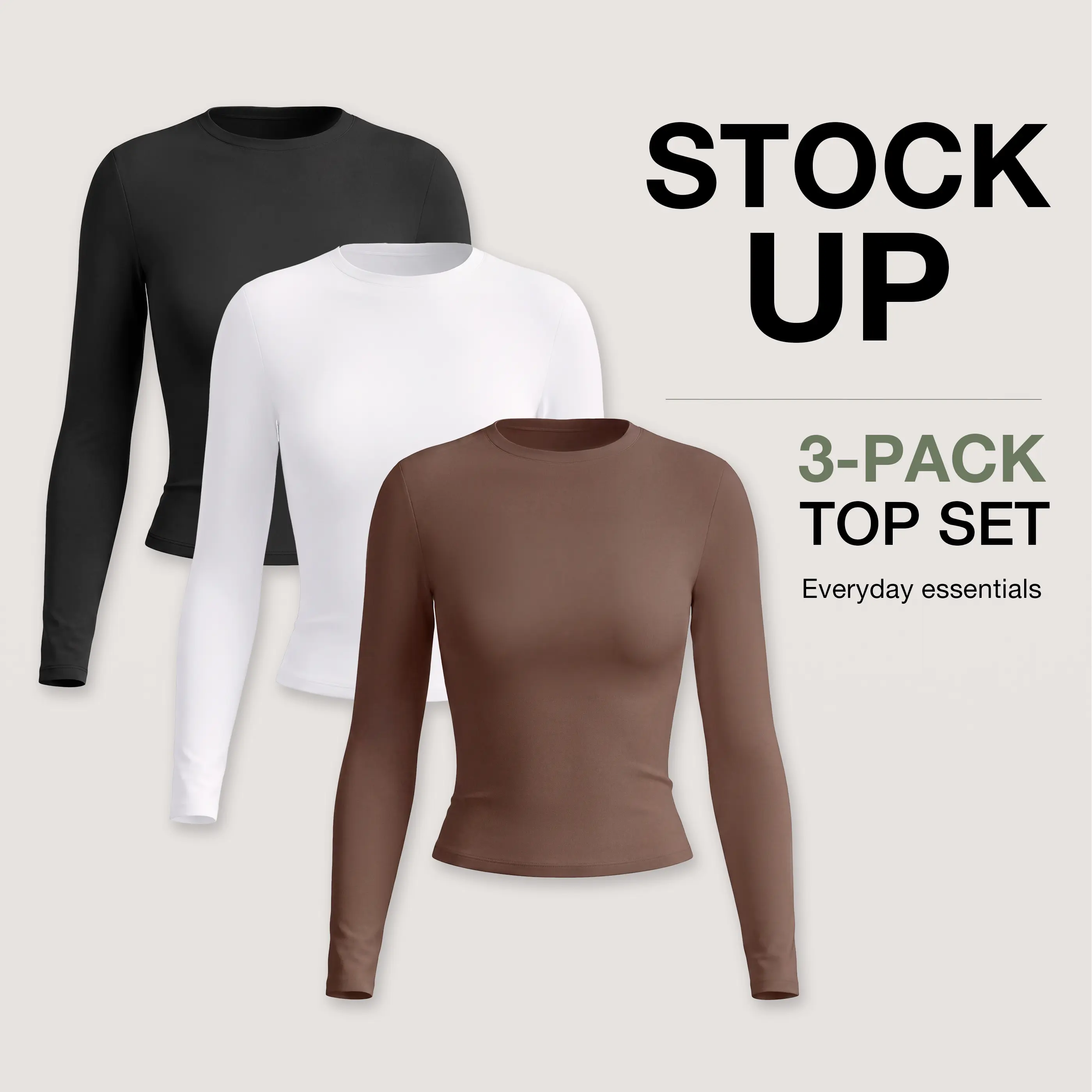 PUMIEY Women's 3-Pack Minimalist Longsleeves Round Neck Basic Shirt - Smoke Cloud Streetwear Top, Breathable Fabric for Summer (Live Only), Basic Tops,back to school,back to school shopping