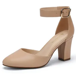 Women’s 3 Inch Wide Width Chunky Block Heel Pumps Closed Round Toe Ankle Strap Comfortable Dress Shoes for Bridesmaid Wedding Prom Party