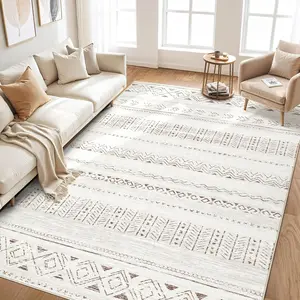 Bohemian Moroccan Farmhouse Style Rug, Soft Persian Pattern Design, Washable Large Contemporary Area Rug for Living Room & Bedroom Decor, Boho Persian Rug