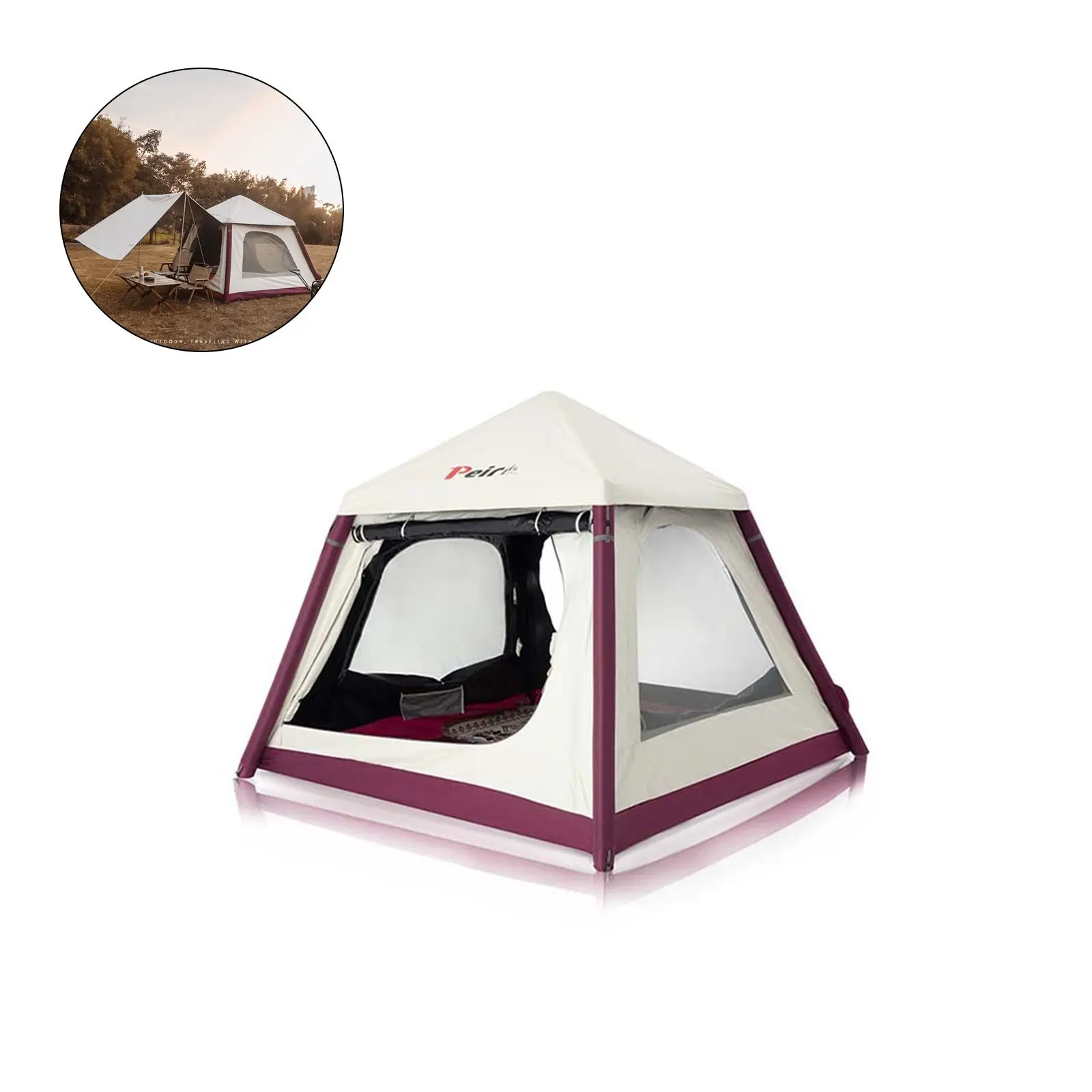 Peirhw 2-3 Person Inflatable Canopy Tent, Portable Air Shelter with UV Sun Protection, Water-Resistant for Camping & Outdoors, Includes Pump & Ropes, Compact, Quick Set-Up, Fits 2-3, Easy Install, Shaded Outdoor Space
