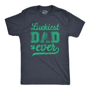 Mens Funny T Shirt Luckiest Dad Ever St Patricks Day Graphic Tee for Guys Mens Funny T Shirts Cool Vintage Fashion T-Shirt Gift Classic Menswear Saint Patrick's Day Apparel for Men Novelty Tees for Guys Navy -
