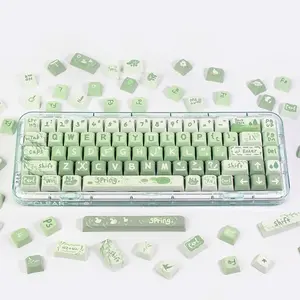 Akko PBT Matcha Latte Pattern Keycap, 133 Keys Milk Green Theme Keyboard Covers , XDA-Like Height Mechanical Keyboard Case, Cute Kit Customized Keycap, Lovely Matcha Milk Green Keycap Set, Durable Keyboard Case for 6.26u Keyboard 61/87/96/98/104/108
