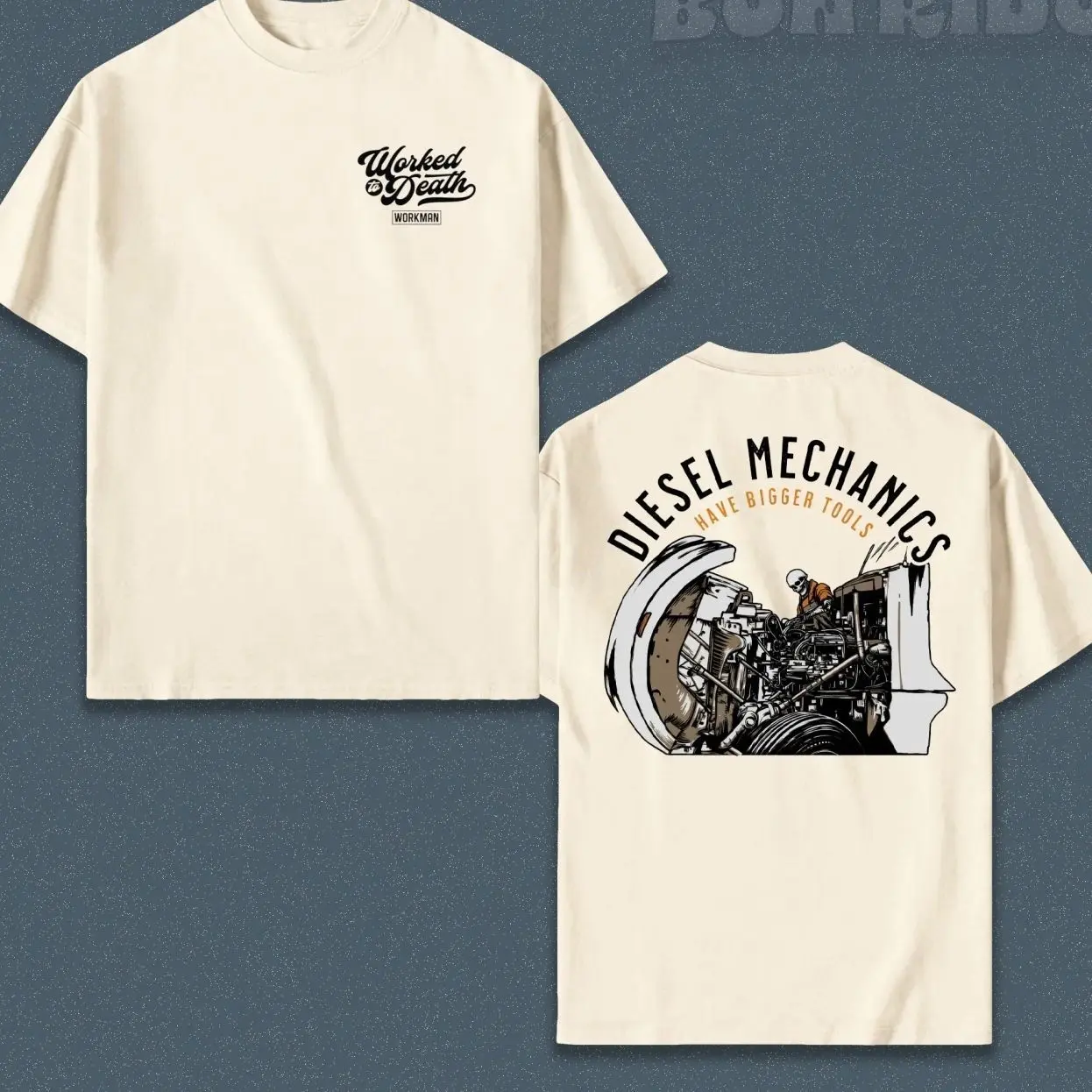 Diesel Mechanics Have Bigger Tools T-Shirt, Funny Heavy Equipment Graphic, 2 Sides Design, Soft Cotton Blend, Garage Gift for Men & Women QHT