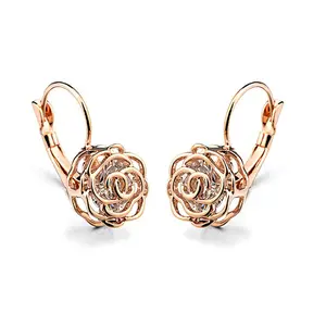 Cuafufu Gold Plated Hollow Style Rose Flower Leverback Earrings with Clear Australia Crystal for Women