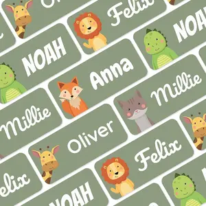 Personalized Name Labels for Kids Green [60pcs] - Waterproof Name Stickers for Clothing, School, Camp & Daycare - Custom Name Stickers - Children Name Stick On Labels (1.2”x0.5”)