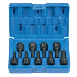 212 MAIN 3/8" Drive 9-Piece Internal Star Impact Socket Set, High Torque Alloy Steel Tool, Grey Pneumatic Corp. GY1200T Torx Bit Socket