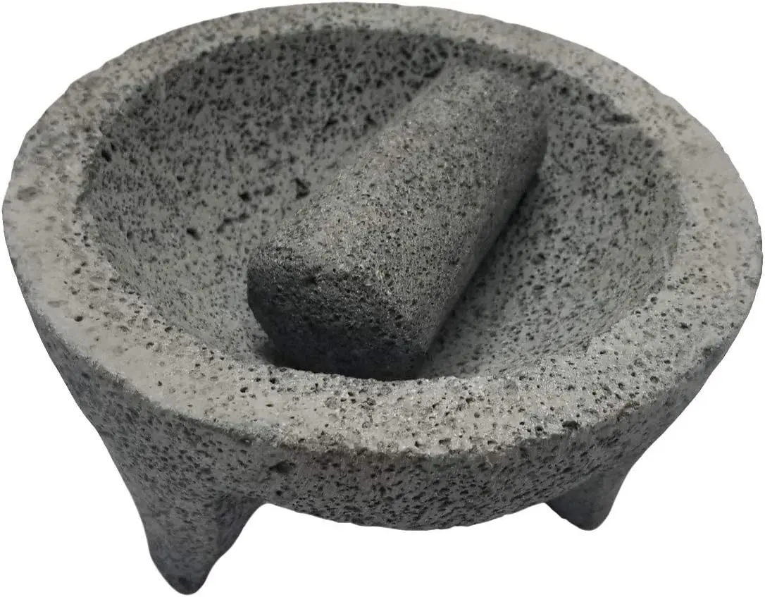Made in Mexico Genuine Mexican Manual Guacamole Salsa Maker Volcanic Lava Rock Stone Molcajete/Tejolote Mortar and Pestle Herbs Spices Grains 8" Large