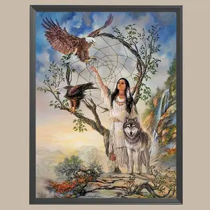 Indian Pattern DIY Diamond Arts Colorful Painting Kit without Frame, DIY 5D Diamond Arts Colorful Painting Kit, Wall Art Decor for Home Living Room Bedroom