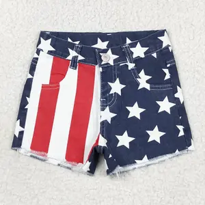 Girl Summer Denim Shorts Flag Star Girl 4th of July Clothes Patriotic Bottom