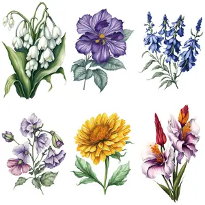 6 Pcs Floral Heat Transfer Stickers, Colorful Iron-On Patterns, Clothing Embellishments, DIY Accessories for T-Shirts, Hoodies, Bags, DIY Flower Decor